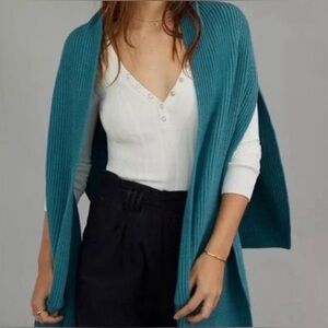ANTHROPOLOGIE Akemi + Kin Ribbed Knit Wrap Shawl One Size Teal Blue